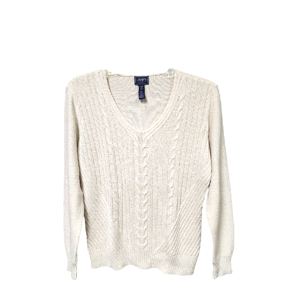 Chaps Beige Cable Knit Sweater with Glitter Size XL